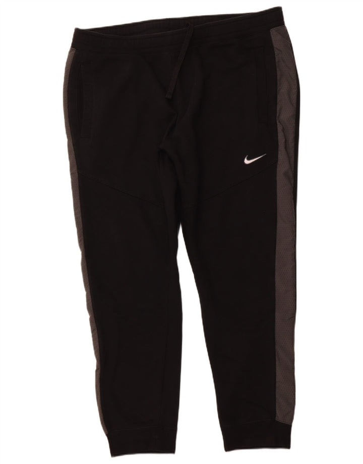 NIKE Mens Tracksuit Trousers Joggers 2XL Black Colourblock Cotton