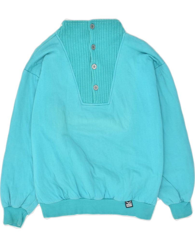 TRIGEMA Mens Button Neck Sweatshirt Jumper Medium Turquoise Cotton | Vintage Trigema | Thrift | Second-Hand Trigema | Used Clothing | Messina Hembry 