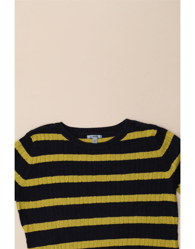 IZOD Womens Boat Neck Jumper Sweater UK 16 Large Black Striped Cotton Vintage Izod and Second-Hand Izod from Messina Hembry 