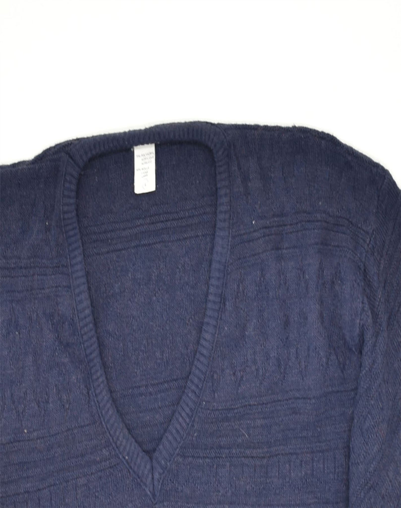 VINTAGE Mens V-Neck Jumper Sweater Large Navy Blue Acrylic | Vintage | Thrift | Second-Hand | Used Clothing | Messina Hembry 