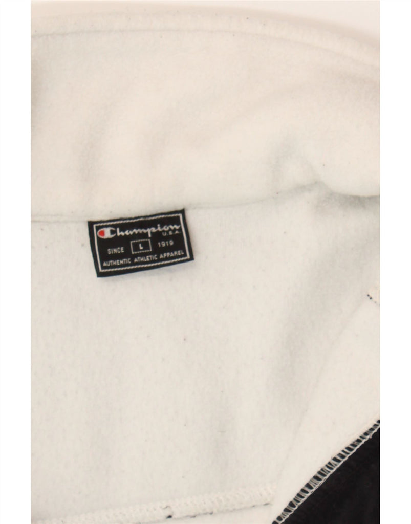CHAMPION Mens Zip Neck Fleece Jumper Large White Colourblock Polyester Vintage Champion and Second-Hand Champion from Messina Hembry 