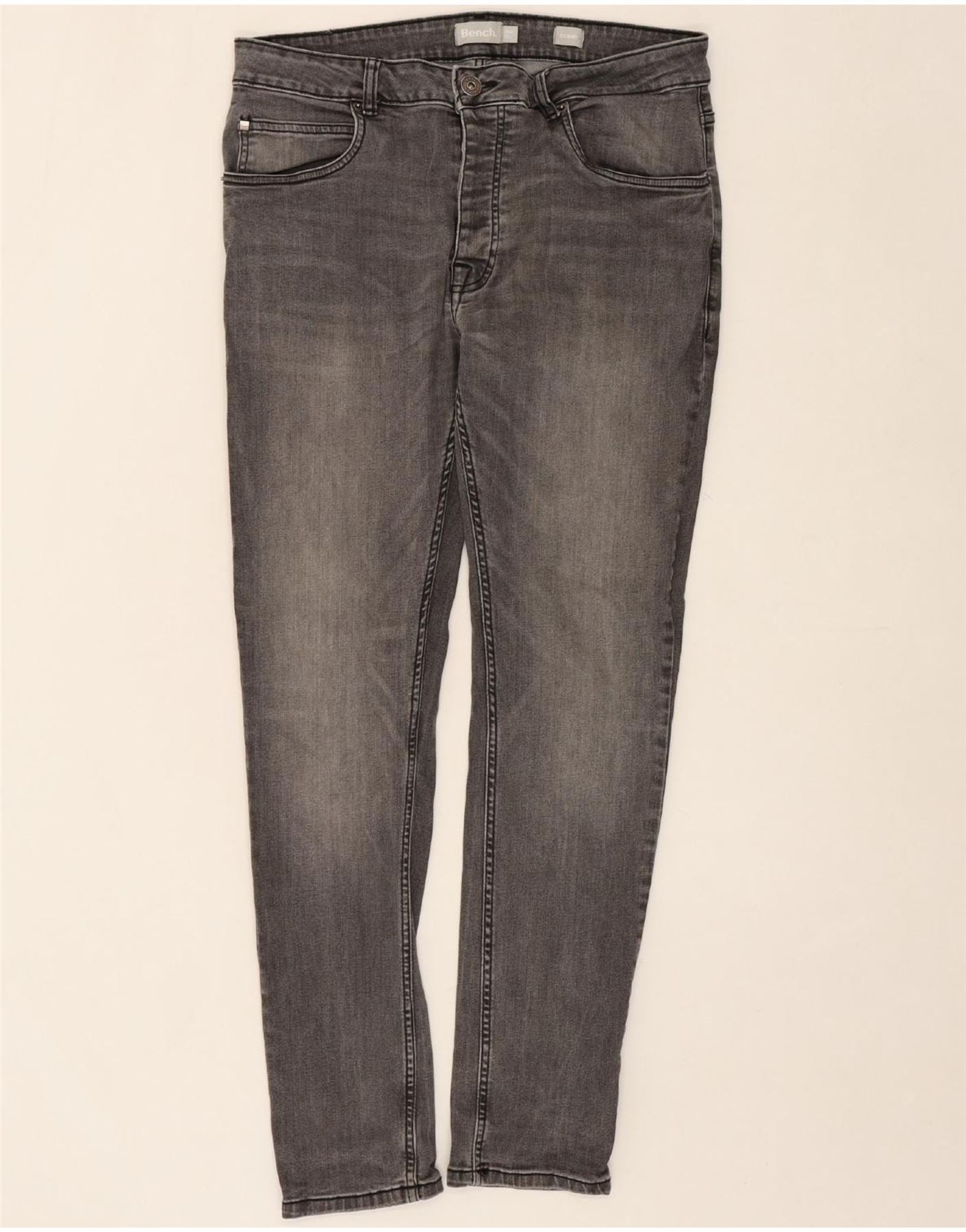 BENCH Mens Skinny Jeans W36 L32 Grey Cotton Vintage Second