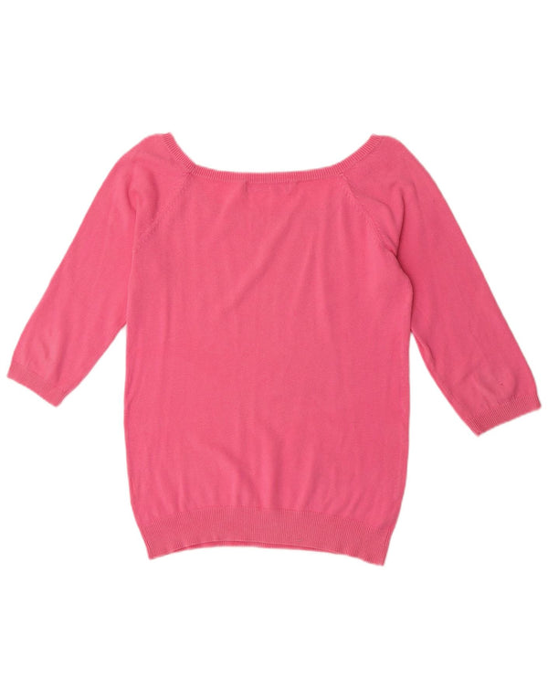 Zara Womens 3/4 Sleeve Boat Neck Jumper Sweater UK 14 Large Pink Cotton