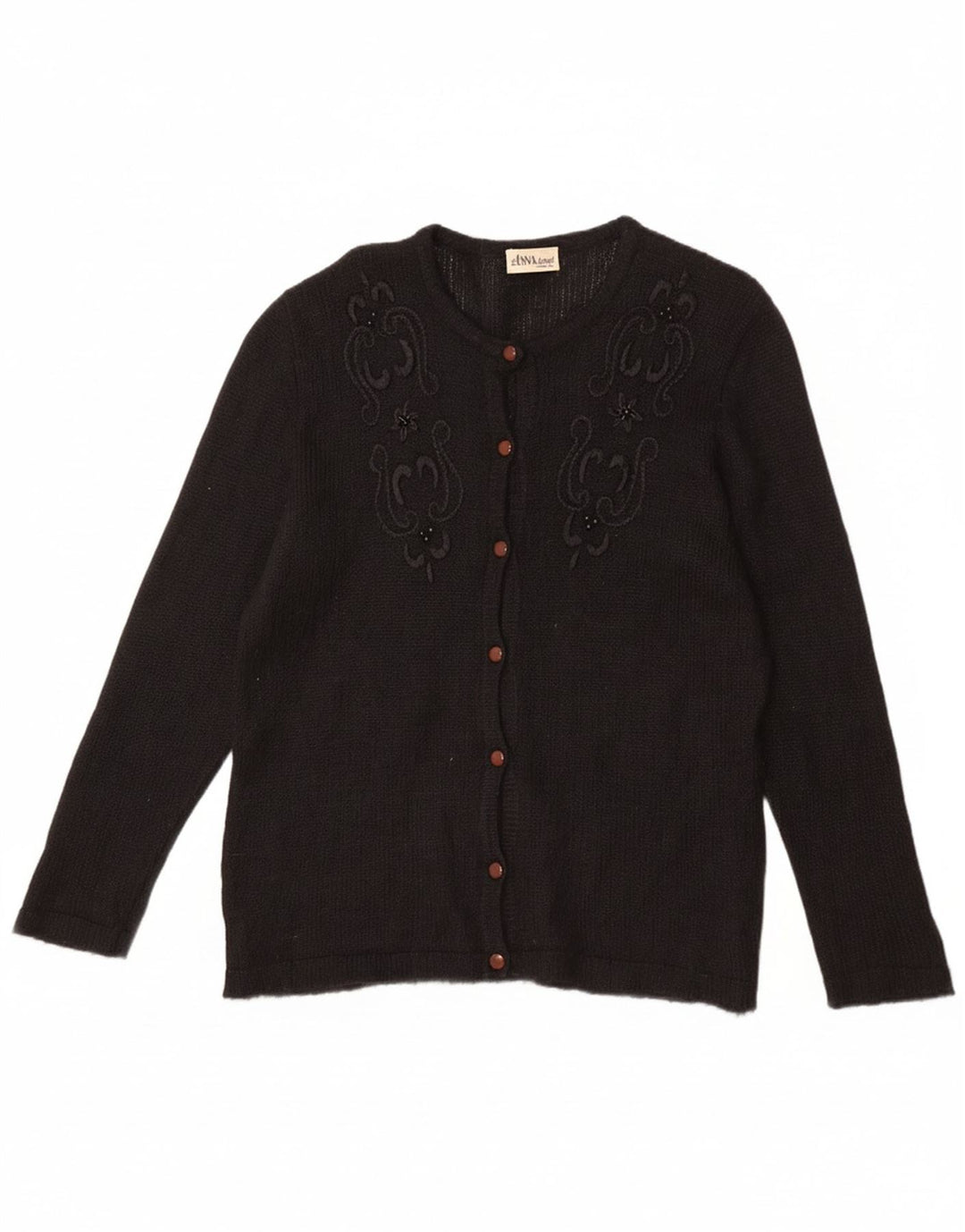 ANNA Womens Cardigan Sweater IT 46 Large Black Floral