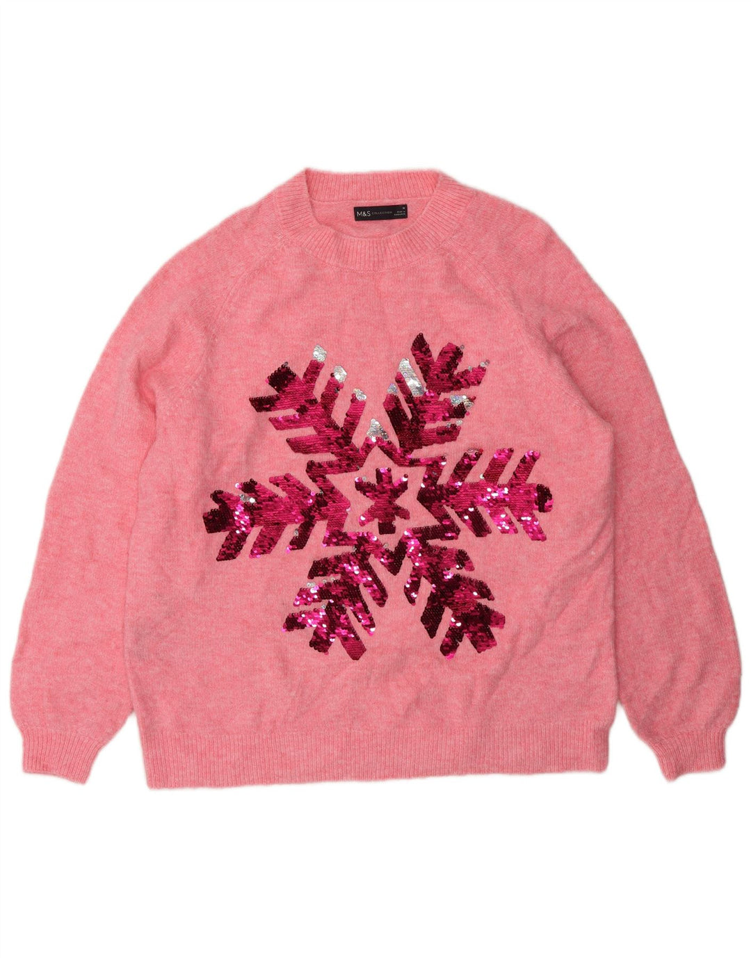 Marks & Spencer Womens Graphic Crew Neck Jumper Sweater UK 14 Medium Pink
