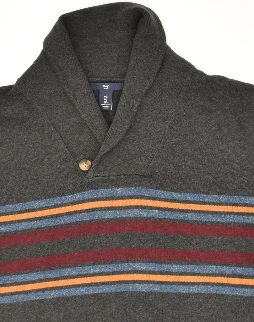 GAP Mens Shawl Neck Jumper Sweater Small Grey Striped Cotton | Vintage Gap | Thrift | Second-Hand Gap | Used Clothing | Messina Hembry 