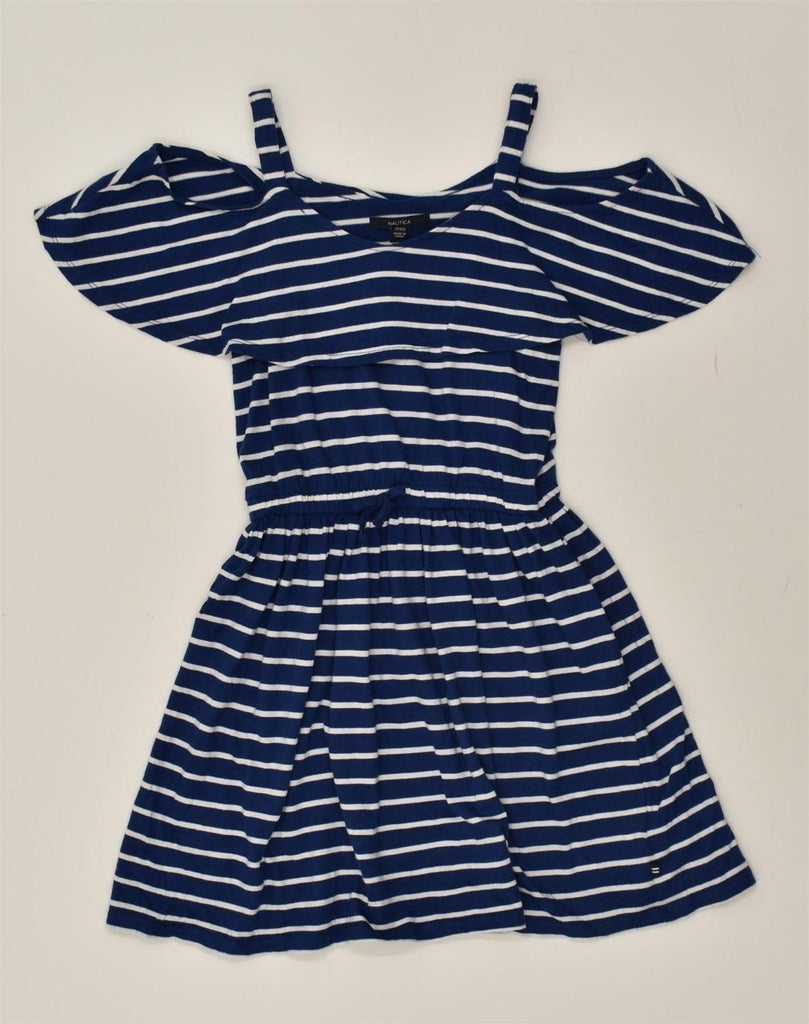 NAUTICA Girls A-Line Dress 8-9 Years Blue Striped Cotton | Vintage Nautica | Thrift | Second-Hand Nautica | Used Clothing | Messina Hembry 