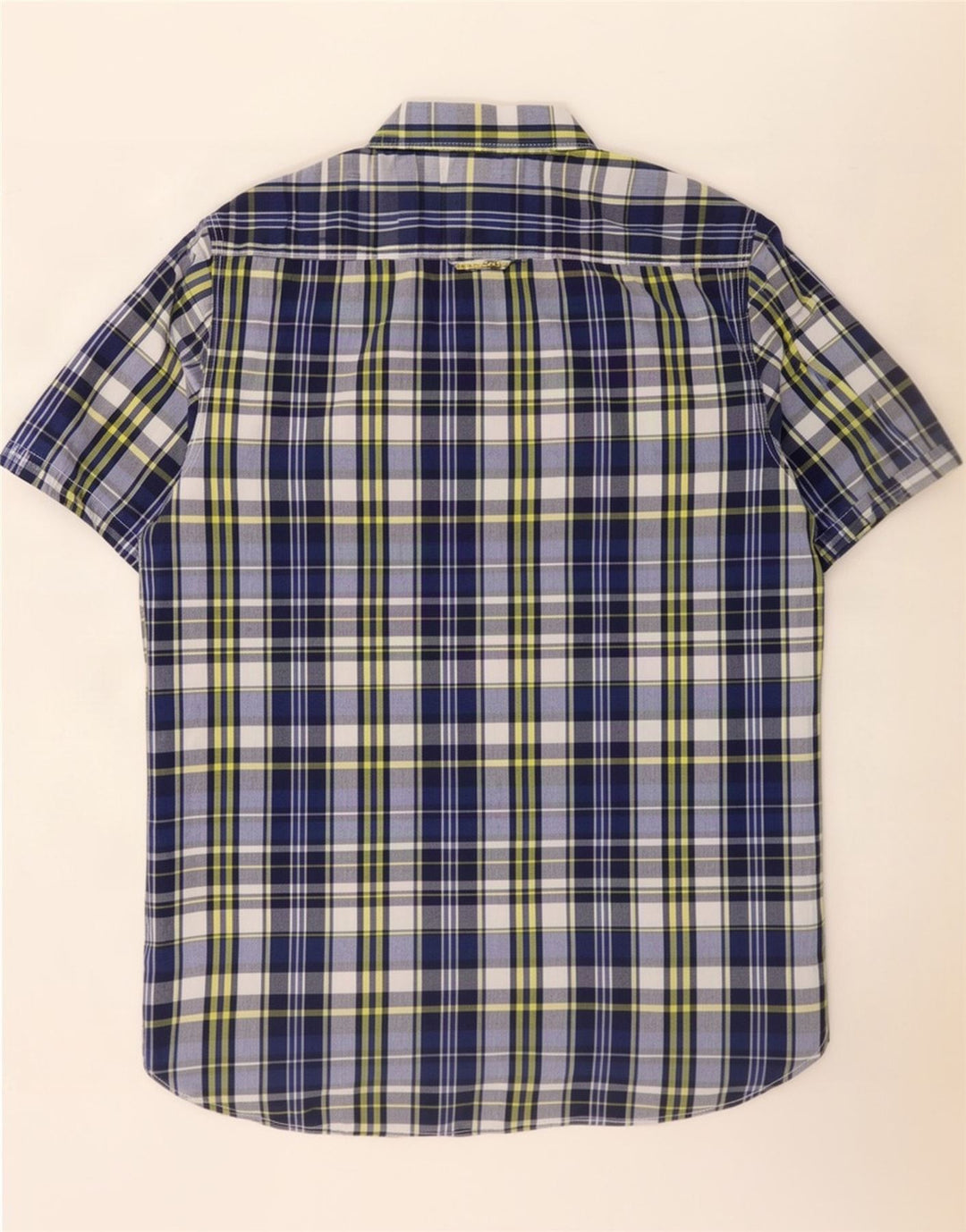 Superdry Mens Short Sleeve Shirt Large Blue Check Cotton
