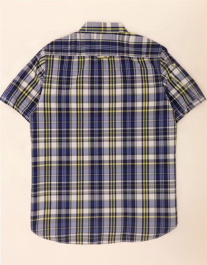 Superdry Mens Short Sleeve Shirt Large Blue Check Cotton