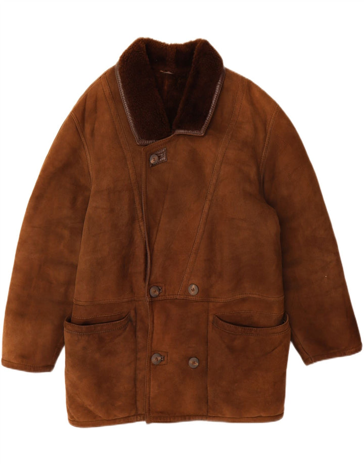 Vintage Mens 4 Button Double Breasted Coat UK 36 Small Brown Winter