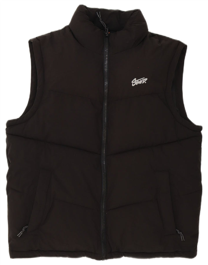 Pull & Bear Mens Padded Gilet UK 38 Medium Black Polyester