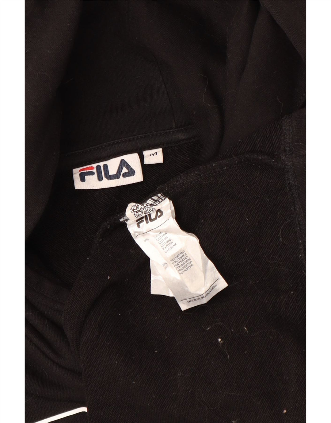 FILA Womens Oversized Crop Graphic Hoodie Jumper UK 14 Medium Black Cotton