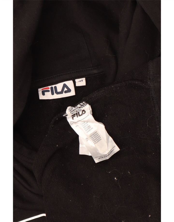 FILA Womens Oversized Crop Graphic Hoodie Jumper UK 14 Medium Black Cotton