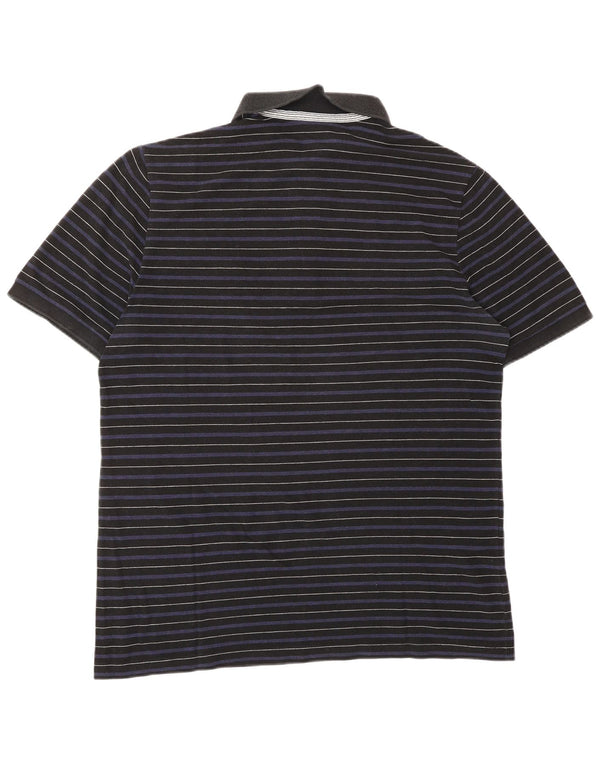 Lacoste Mens Polo Shirt Size 6 XL Navy Blue Striped Lyocell