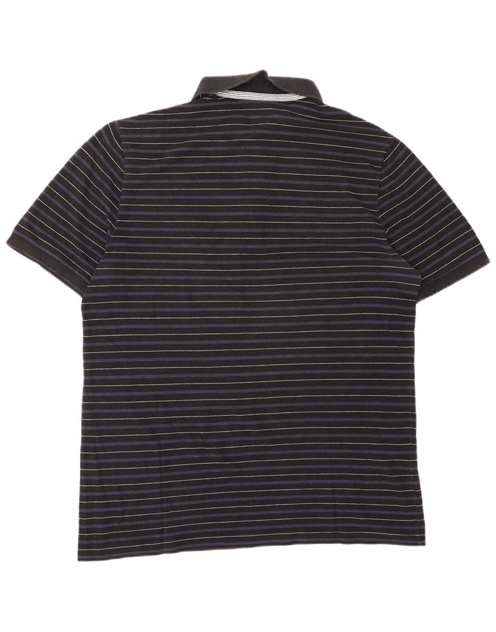 Lacoste Mens Polo Shirt Size 6 XL Navy Blue Striped Lyocell