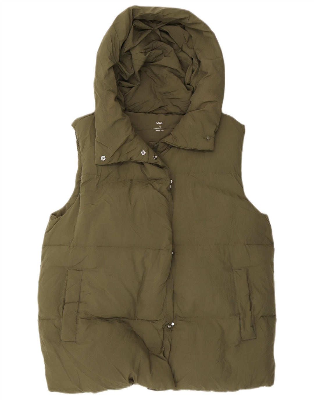 Marks & Spencer Womens Hooded Padded Gilet UK 12 Medium Green Polyester