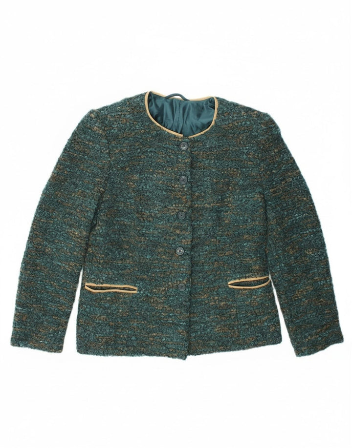 Vintage Womens 4 Button Blazer Jacket UK 12 Medium Green Flecked