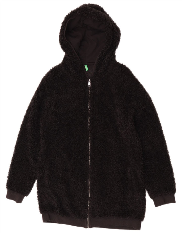 Benetton Womens Hooded Fleece Jacket UK 14 Medium Black Polyester