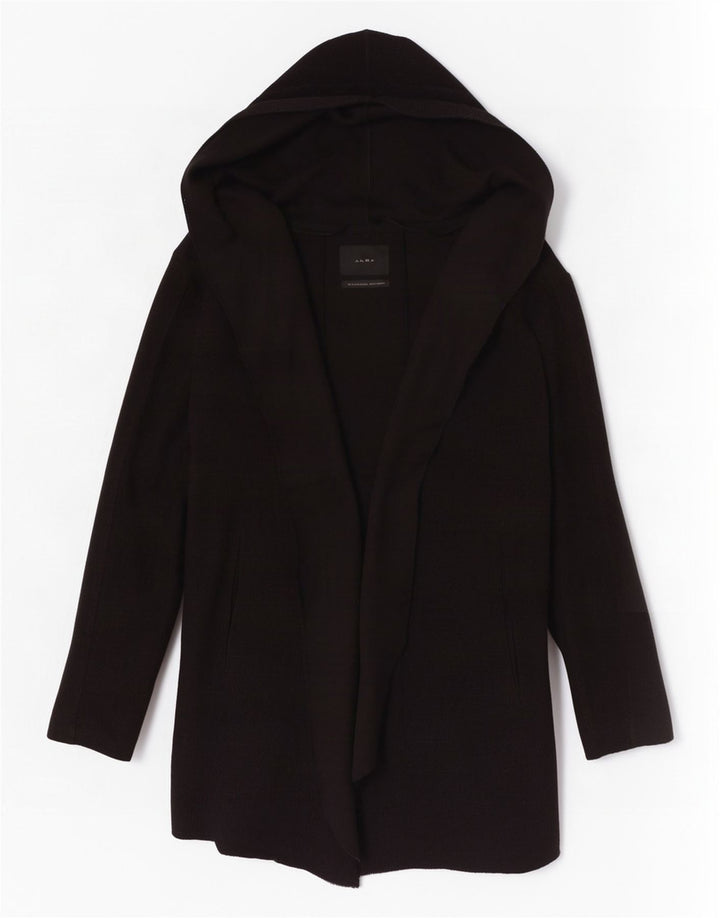 Zara Mens Longline Hooded Open Cardigan Sweater Medium Black