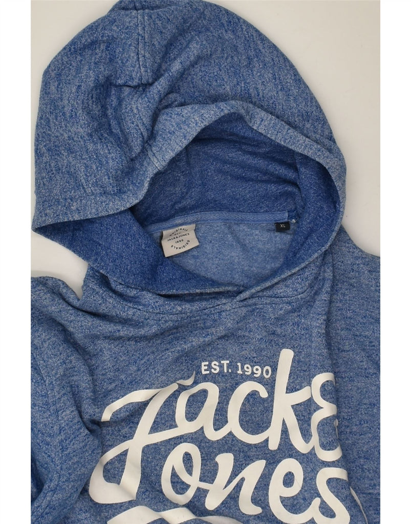 JACK & JONES Mens Graphic Hoodie Jumper XL Blue Flecked Polyester | Vintage Jack & Jones | Thrift | Second-Hand Jack & Jones | Used Clothing | Messina Hembry 