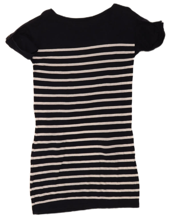 Massimo Dutti Womens T-Shirt Dress UK 12 Medium Navy Blue Striped Cotton