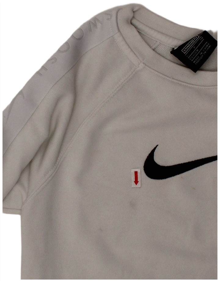 NIKE Boys Swoosh Standard Fit Sweatshirt Jumper 8-9 Years Small White