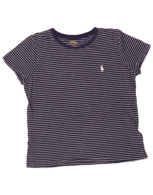 POLO RALPH LAUREN Womens T-Shirt Top UK 14 Medium Navy Blue Striped Cotton