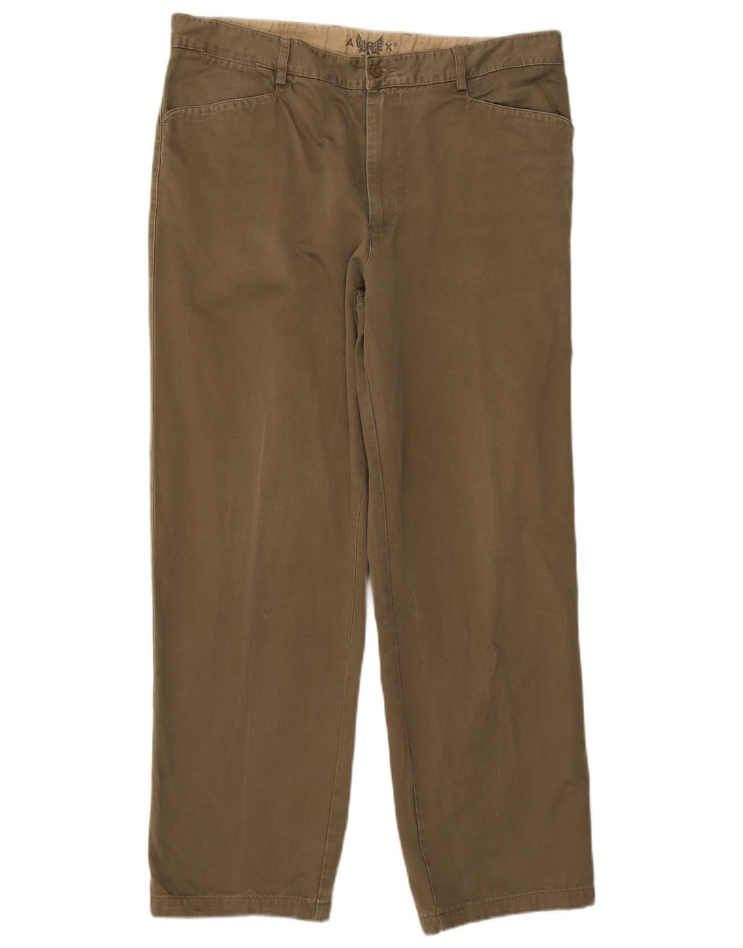 AVIREX Mens Straight Casual Trousers W38 L30 Khaki Cotton