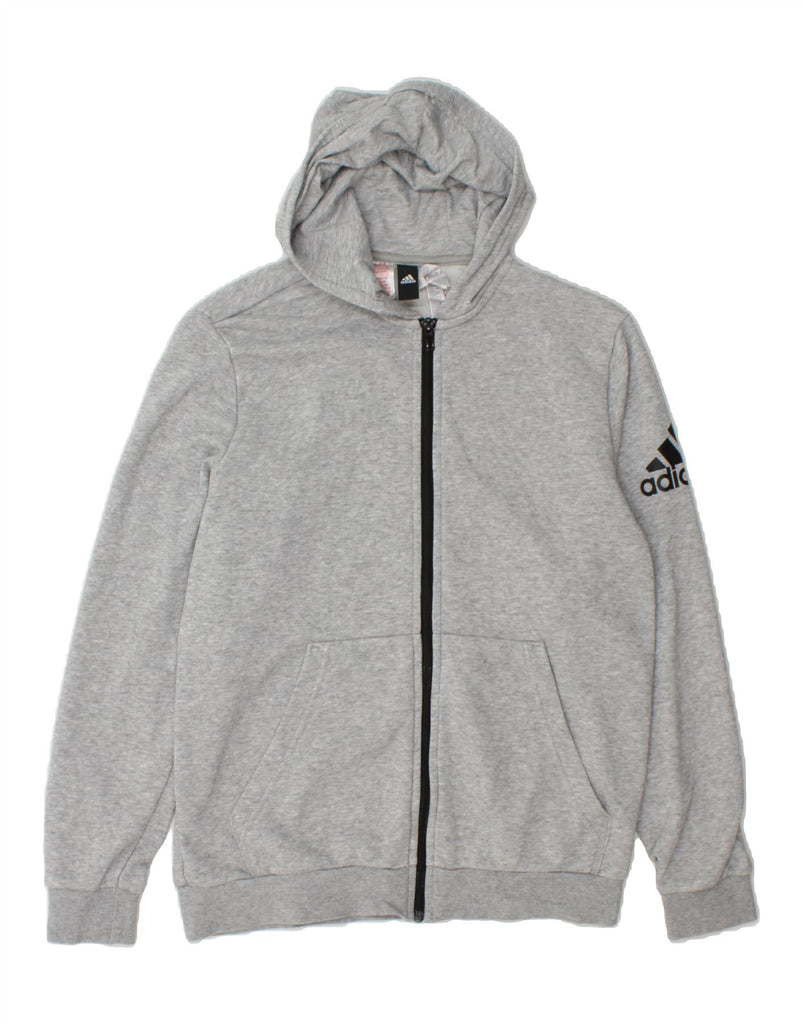 ADIDAS Boys Graphic Zip Hoodie Sweater 15-16 Years Grey Flecked Cotton Vintage Adidas and Second-Hand Adidas from Messina Hembry 