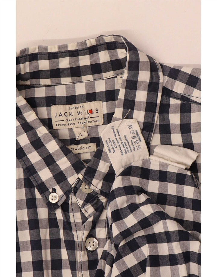 Jack Wills Mens Classic Fit Shirt Large Navy Blue Gingham Cotton