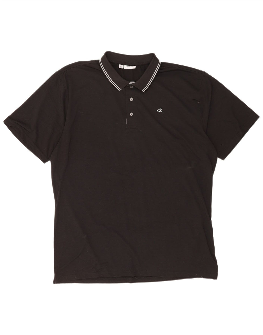 Calvin Klein Mens Polo Shirt 2XL Black Striped Polyester