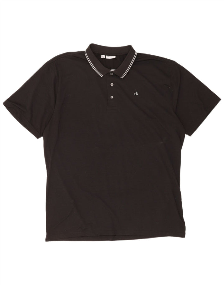 Calvin Klein Mens Polo Shirt 2XL Black Striped Polyester