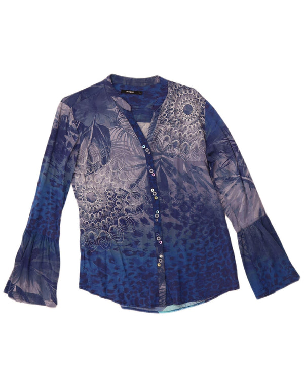 DESIGUAL Womens Shirt Blouse UK 14 Large Blue Floral