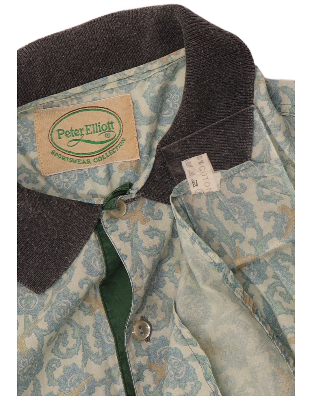 Peter Elliot Mens Short Sleeve Pullover Shirt Medium Blue Floral Cotton