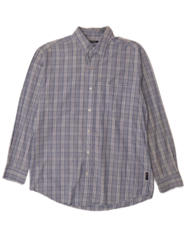 Chaps Mens Shirt Medium Blue Check Cotton