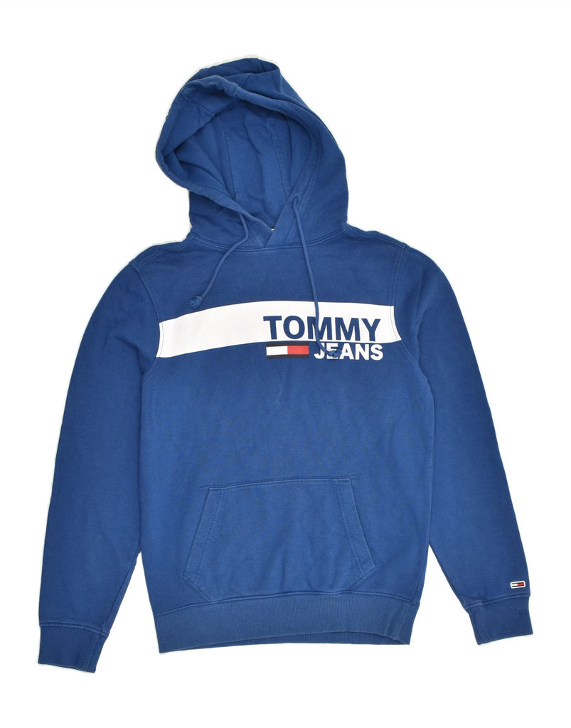 TOMMY JEANS Mens Graphic Hoodie Jumper XS Blue Cotton | Vintage Tommy Jeans | Thrift | Second-Hand Tommy Jeans | Used Clothing | Messina Hembry 