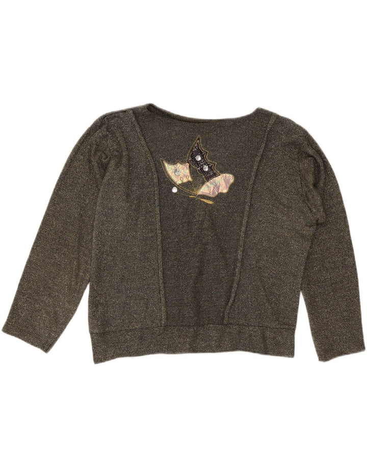 VINTAGE Womens Oversized Graphic Sweatshirt Jumper UK 10 Small Grey