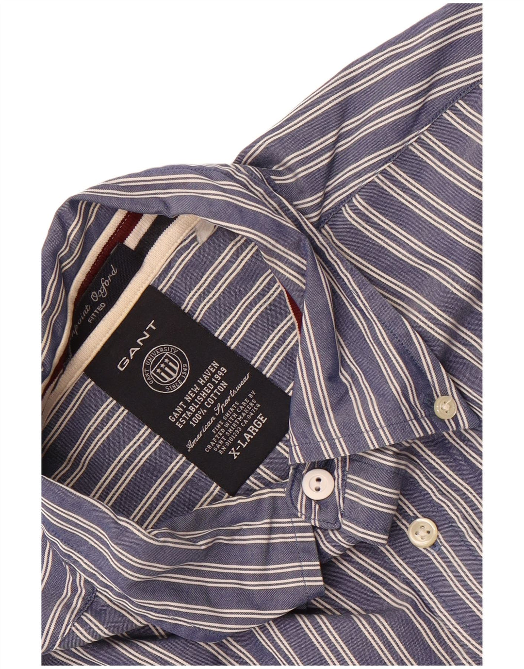 Gant Mens Fitted Shirt XL Navy Blue Pinstripe Cotton