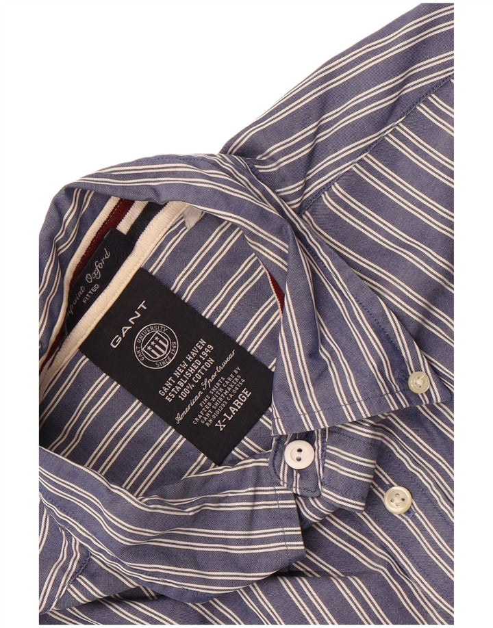 Gant Mens Fitted Shirt XL Navy Blue Pinstripe Cotton