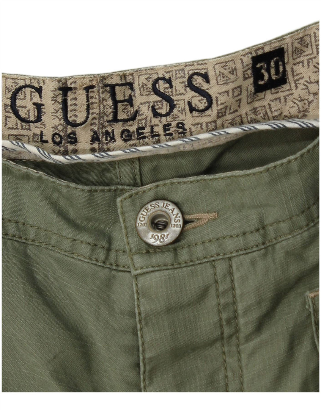 Guess Mens Cargo Shorts W30 Medium Khaki Cotton