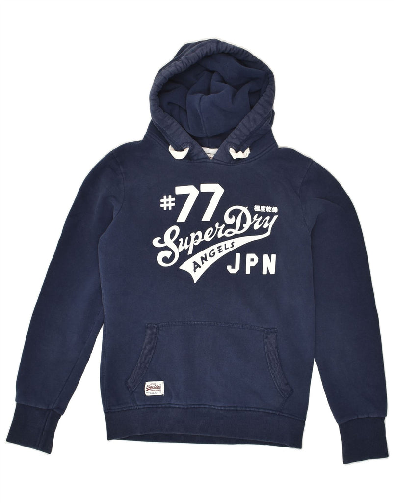 SUPERDRY Womens Graphic Hoodie Jumper UK 14 Large Navy Blue Cotton | Vintage Superdry | Thrift | Second-Hand Superdry | Used Clothing | Messina Hembry 