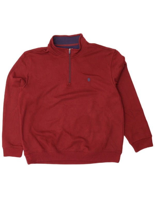 Izod Mens Zip Neck Sweatshirt Jumper XL Maroon Polyester