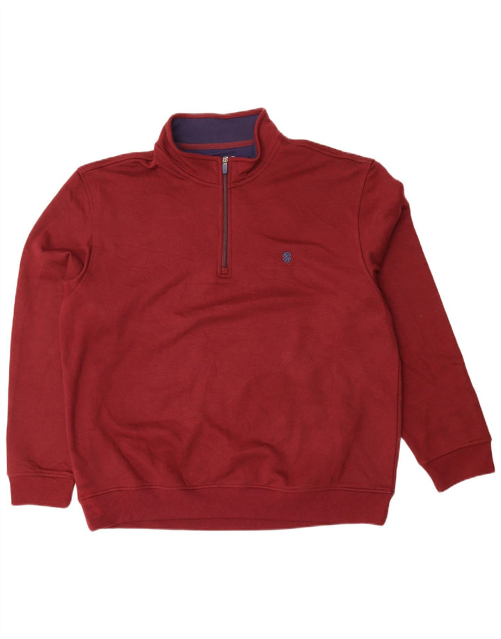 Izod Mens Zip Neck Sweatshirt Jumper XL Maroon Polyester