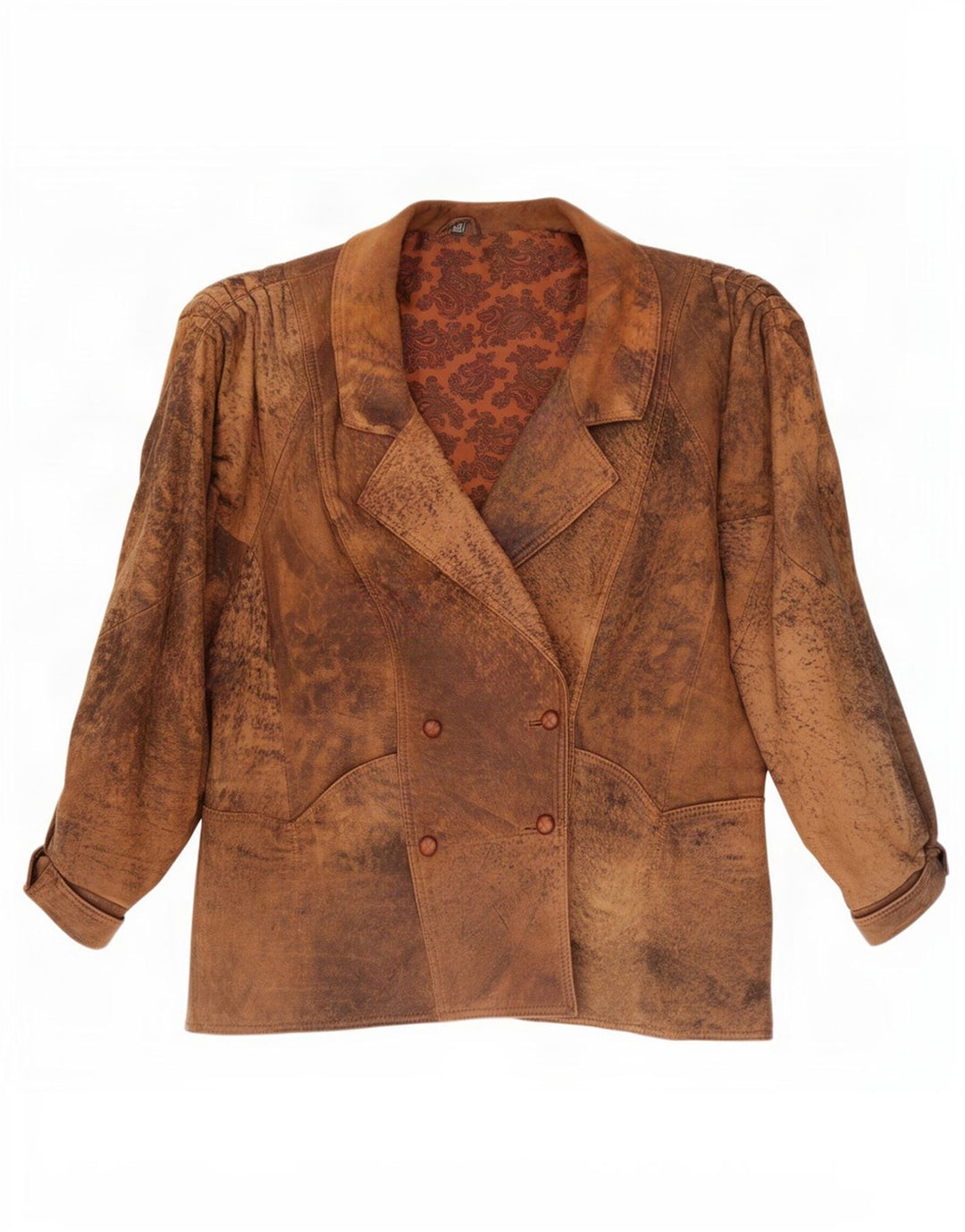 Vintage Womens Double Breasted Oversized Leather Jacket EU 46 XL Brown