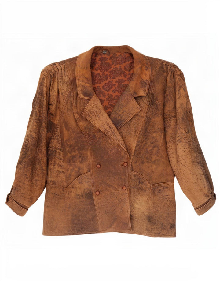 Vintage Womens Double Breasted Oversized Leather Jacket EU 46 XL Brown