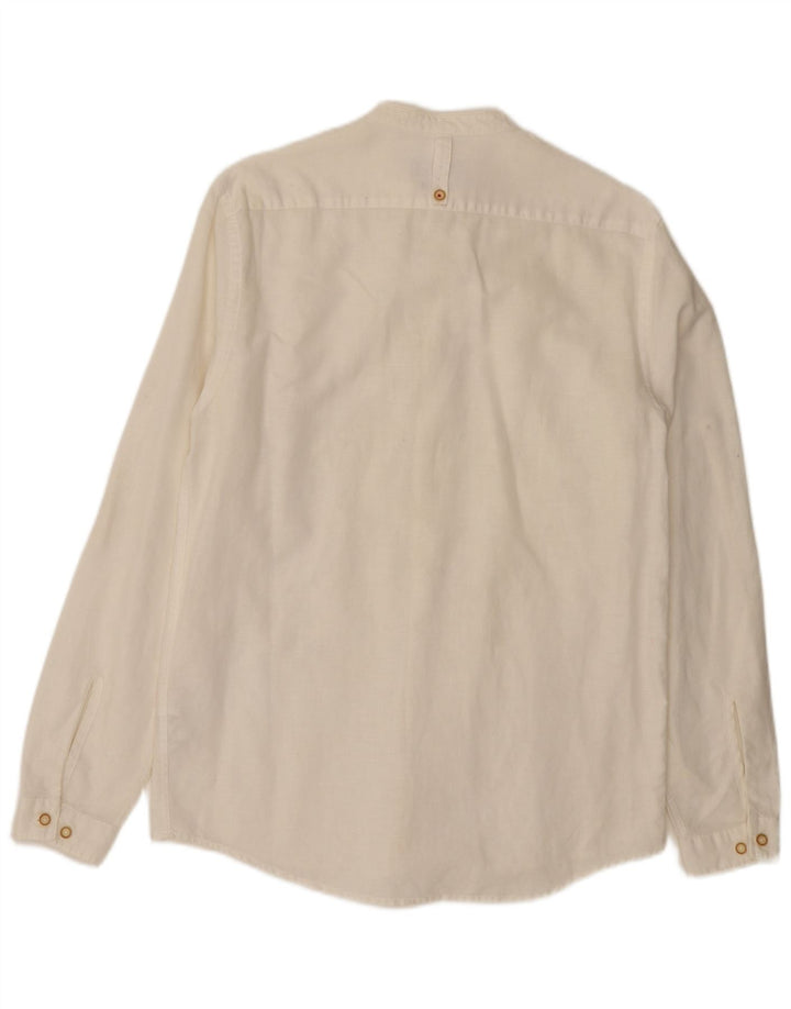 ZARA Mens Slim Fit Shirt Small Off White Linen