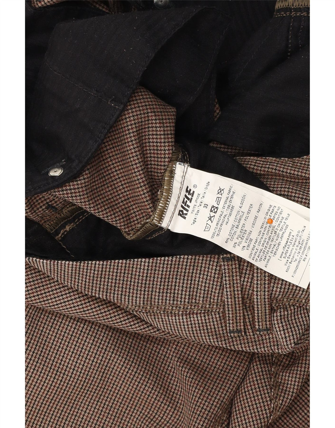 RIFLE Mens Slim Chino Trousers W33 L32 Brown Houndstooth Cotton