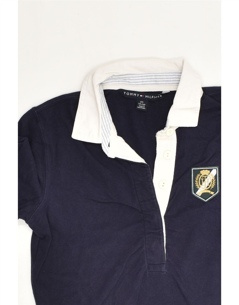 TOMMY HILFIGER Womens Long Sleeve Polo Shirt UK 6 XS Navy Blue Cotton | Vintage Tommy Hilfiger | Thrift | Second-Hand Tommy Hilfiger | Used Clothing | Messina Hembry 