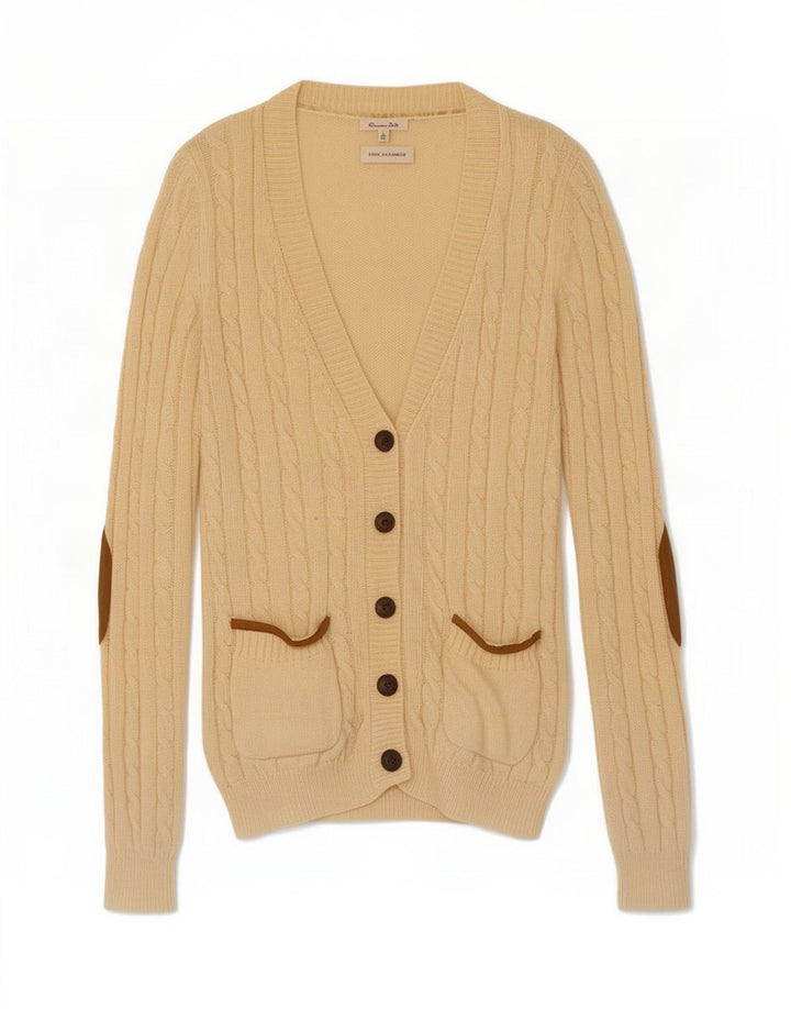 Massimo Dutti Womens Cardigan Sweater UK 14 Large Beige Wool