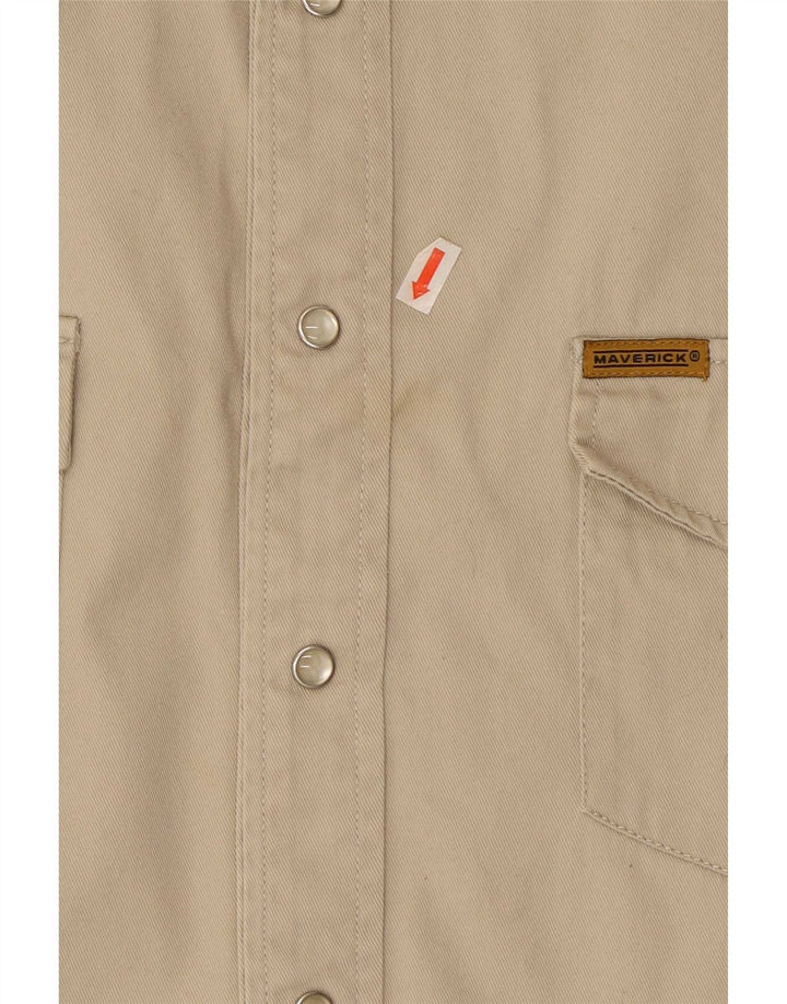 MAVERICK Mens Western Shirt Large Beige Cotton